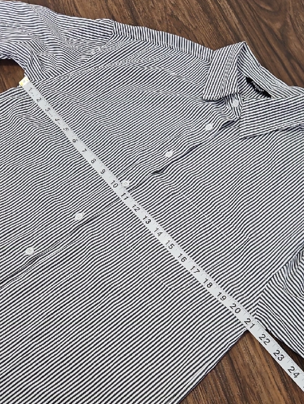 Women's Black/Charcoal & White Striped Button-Down Shirt, Size Medium